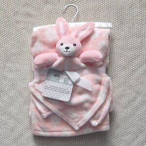 Easter Pink Plush Flower Blanket with Bunny Toy